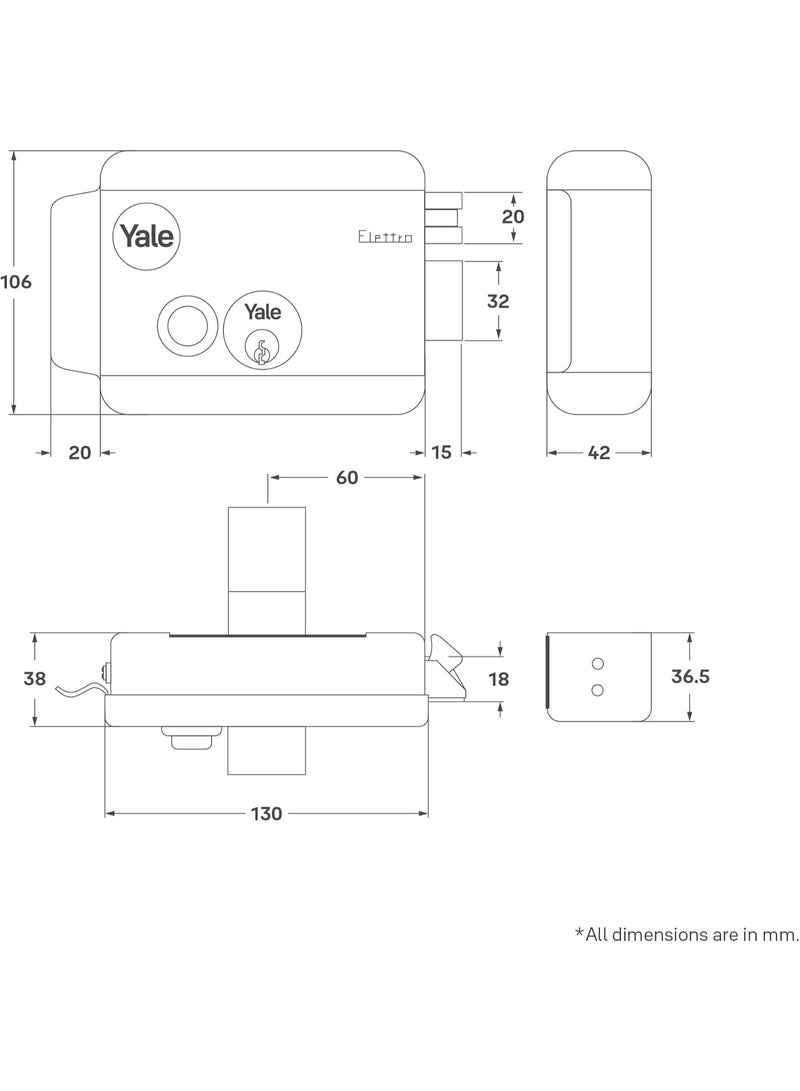 ييل Yale 68800601 Electric Rim Lock for Right Handed Doors, 10–12V, 60mm Backset, Beige - Image 4